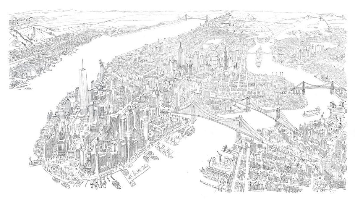 Check Out This Incredible HandDrawn Sketch of the Lower Manhattan  Cityscape  Viewing NYC